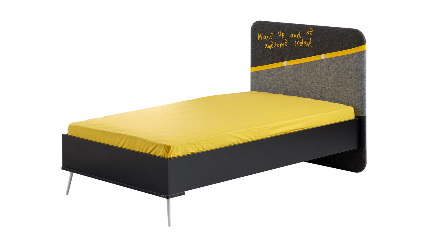 Cameretta completa per ragazzi "Skate" stile stravagante e divertente colore nero, giallo e grigio con armadio 4 ante.