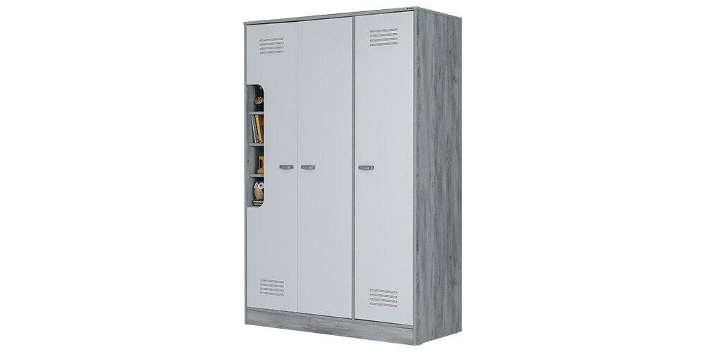 Cameretta completa per ragazzi "Smart" stile moderno colore bianco e grigio effetto legno con armadio tre ante.