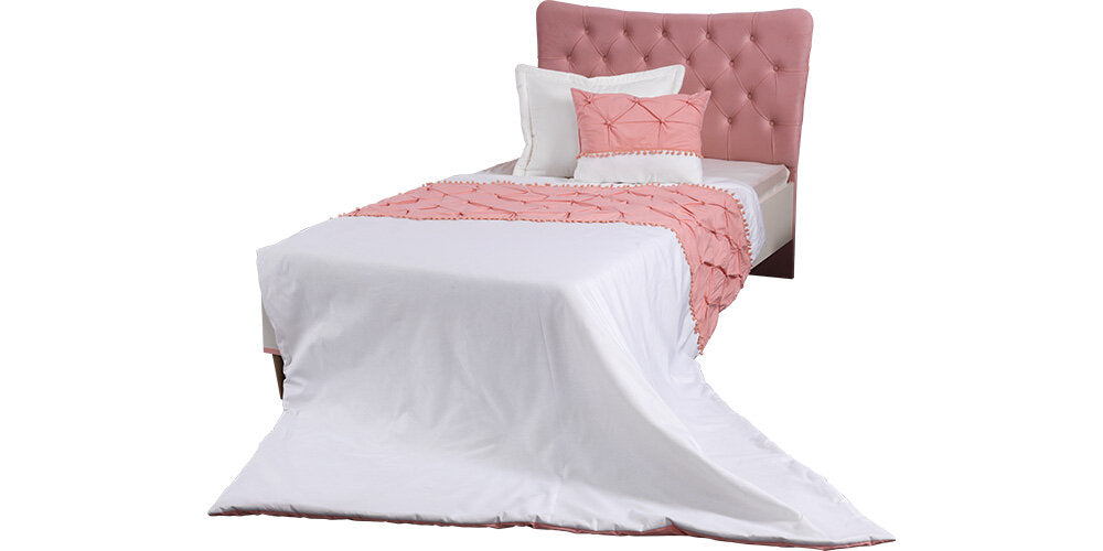 Komplettes Mädchenzimmer „Story“ mit Einzelbett in Weiß und Rosa.