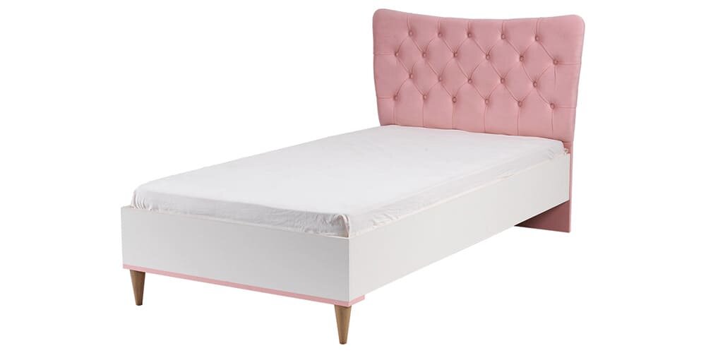 Komplettes Mädchenzimmer „Story“ mit Einzelbett in Weiß und Rosa.