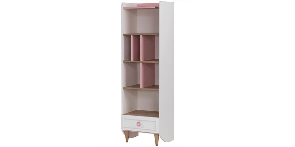 Komplettes Mädchenzimmer „Story“ mit Einzelbett in Weiß und Rosa.