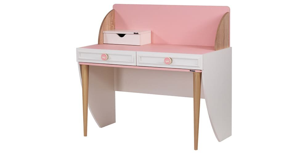Komplettes Mädchenzimmer „Story“ mit Einzelbett in Weiß und Rosa.