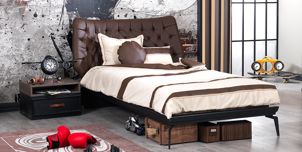 Chambre d'enfant complète "Tolède" de style élégant et fonctionnel en gris anthracite et bois.