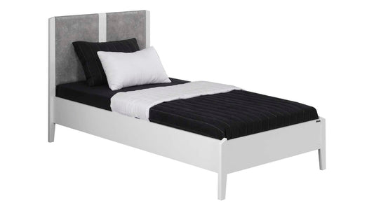 Komplettes „Twin“-Jungenschlafzimmer im linearen Stil, weiße Farbe mit Eckschrank.