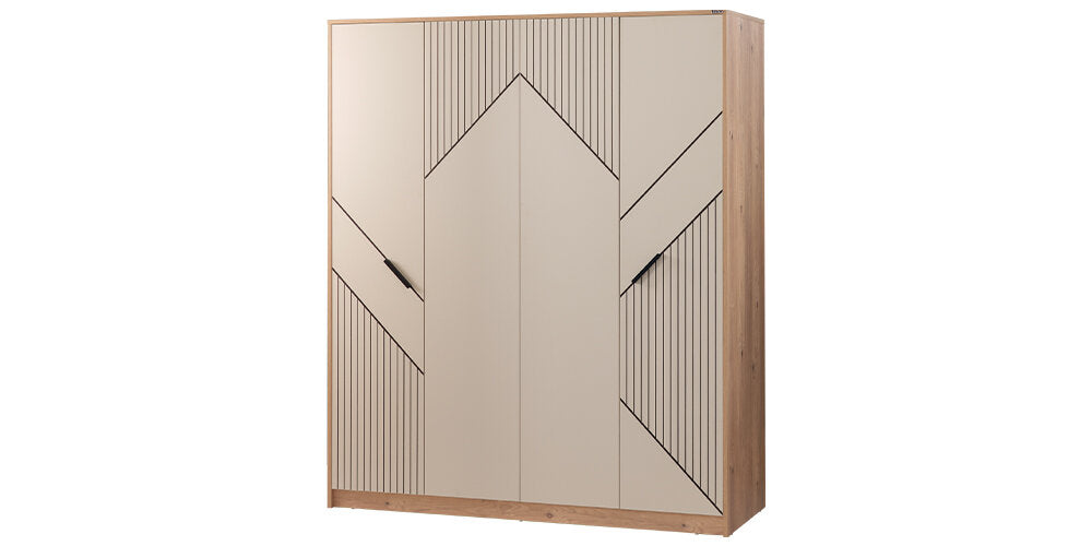 Cameretta completa per ragazzi "Valery" stile classico colore beige, legno e nero con armadio quattro ante.