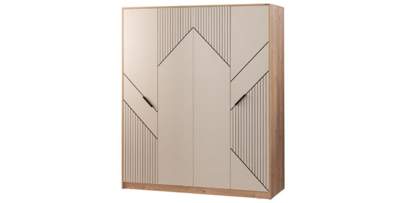 Chambre d'enfant complète "Valéry" de style classique en beige, bois et noir avec armoire 3 portes.