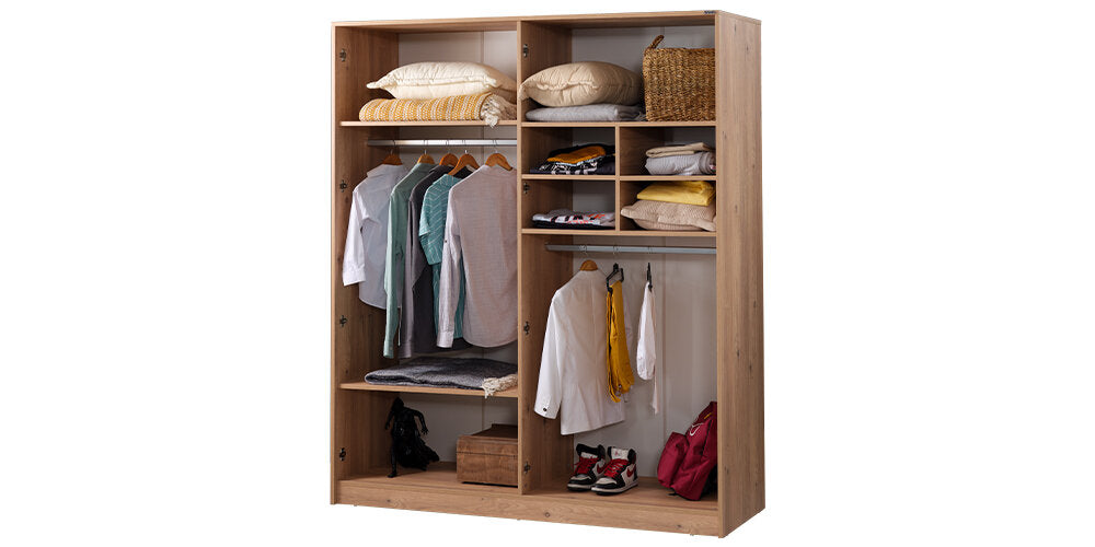 Cameretta completa per ragazzi "Valery" stile classico colore beige, legno e nero con armadio quattro ante.