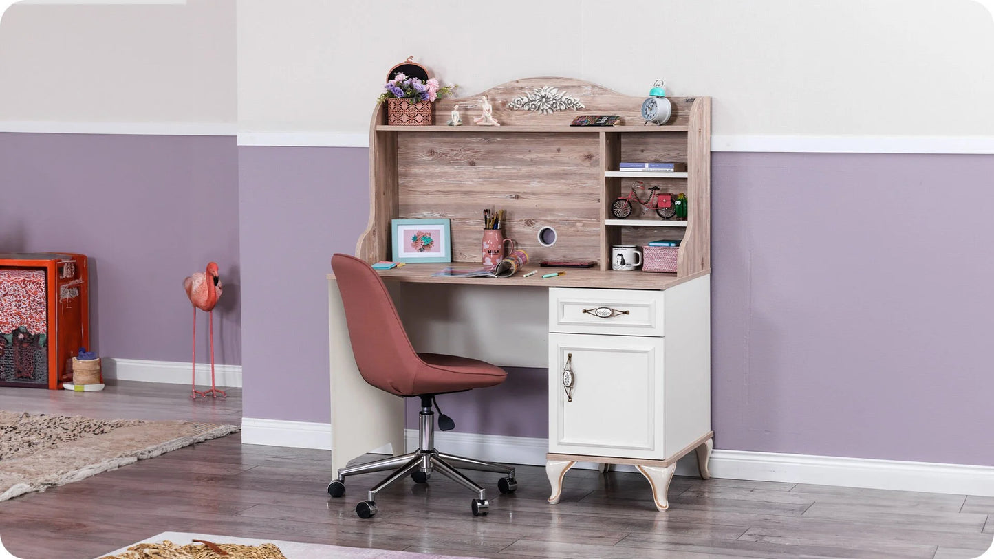 Chambre de fille complète "Golden" en blanc et bois clair