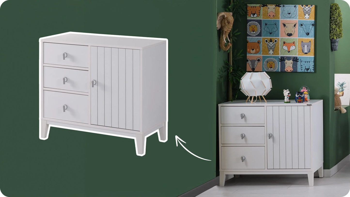 Chambre Montessori pour garçon/fille "Piero" couleur blanche avec détails en tissu étoilé