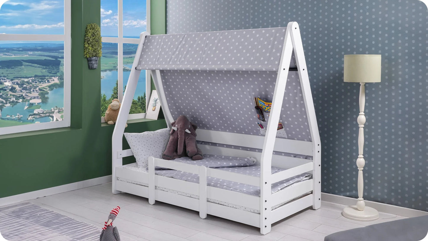 Chambre Montessori pour garçon/fille "Piero" couleur blanche avec détails en tissu étoilé