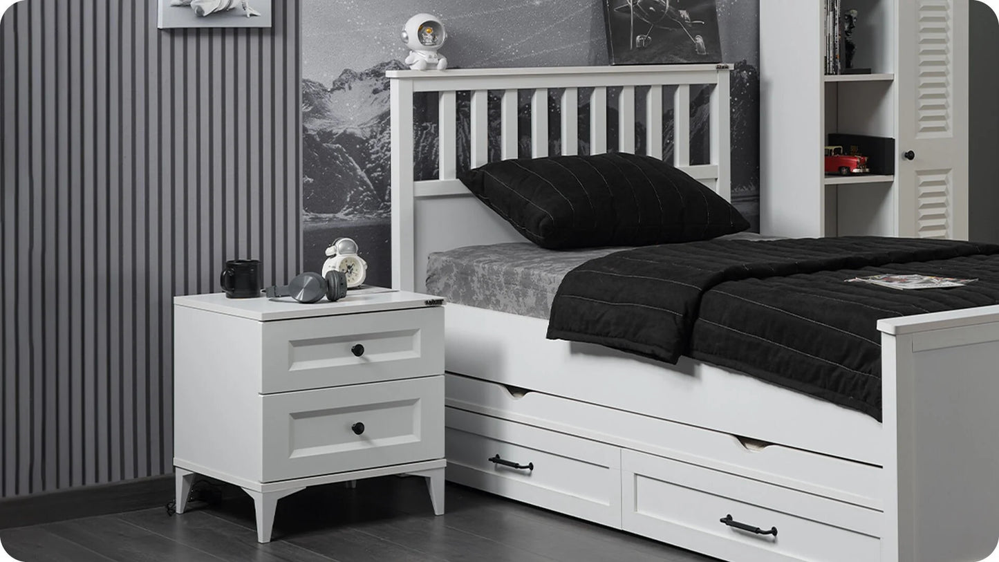 Chambre d'enfant complète "Classe" de style provençal de couleur blanche avec armoire 3 portes.