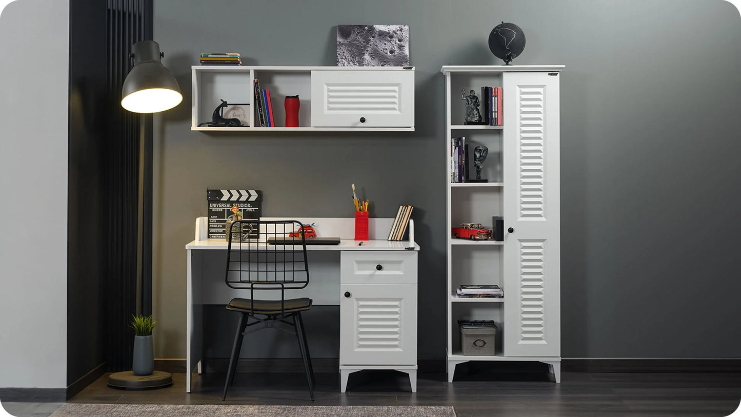 Chambre d'enfant complète "Classe" de style provençal de couleur blanche avec armoire 3 portes.