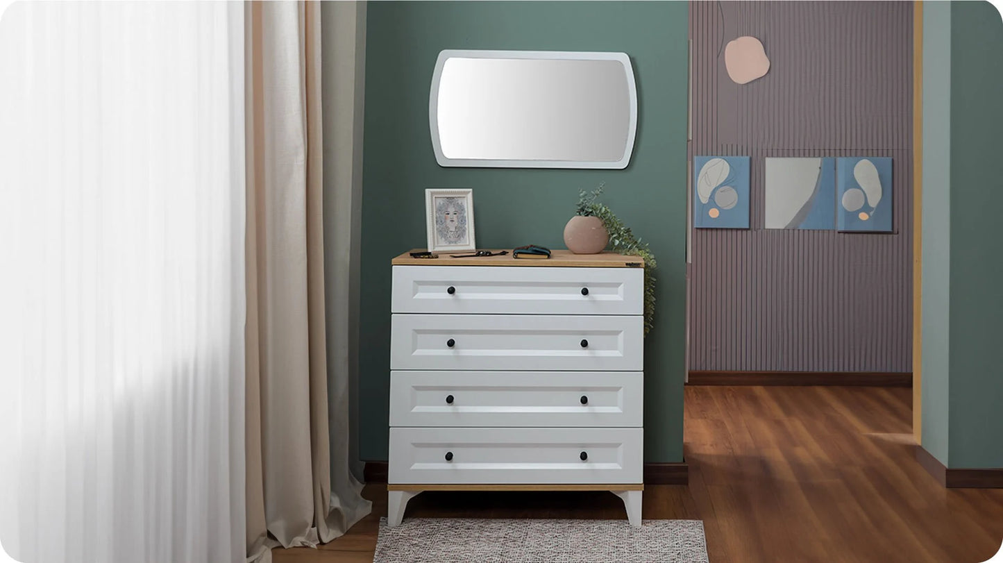 Chambre enfant complète "Best" de style colonial en bois clair et blanc avec lit superposé compact.