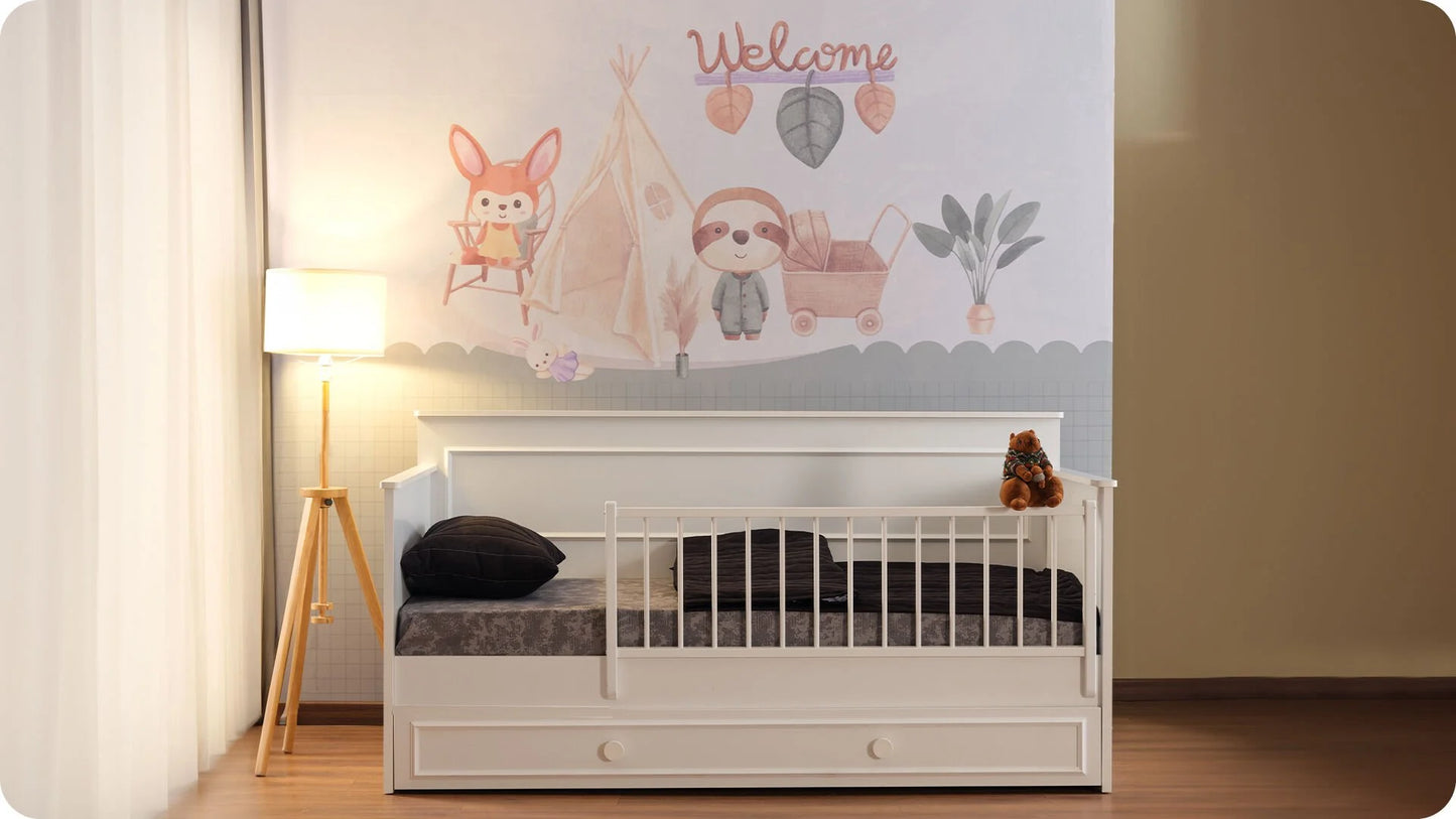 Cameretta completa  per bambini "Junior" stile coloniale colore bianco con divano letto.