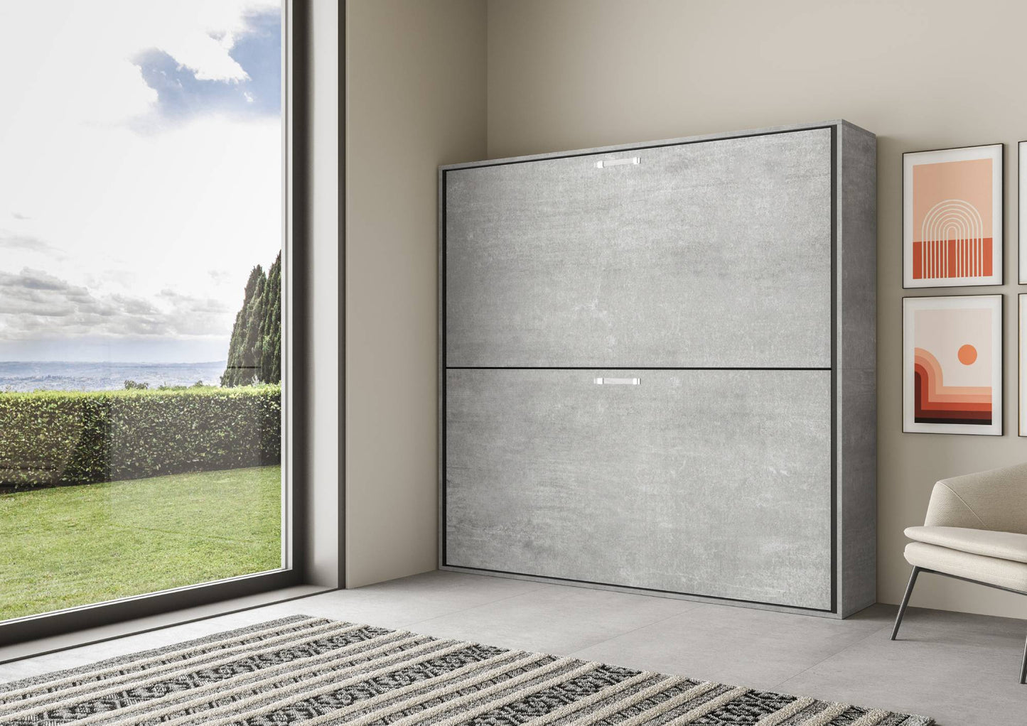 Letto a castello a scomparsa con due letti singoli colore grigio L.199,9 P.39,2 H.190,8