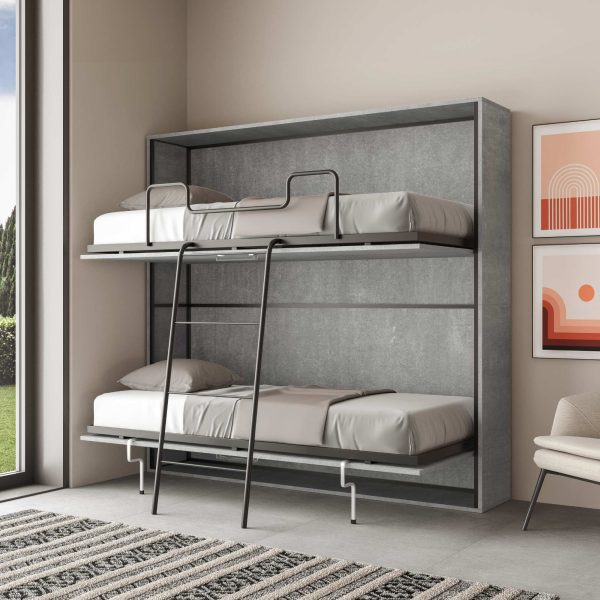 Letto a castello a scomparsa con due letti singoli colore grigio L.199,9 P.39,2 H.190,8