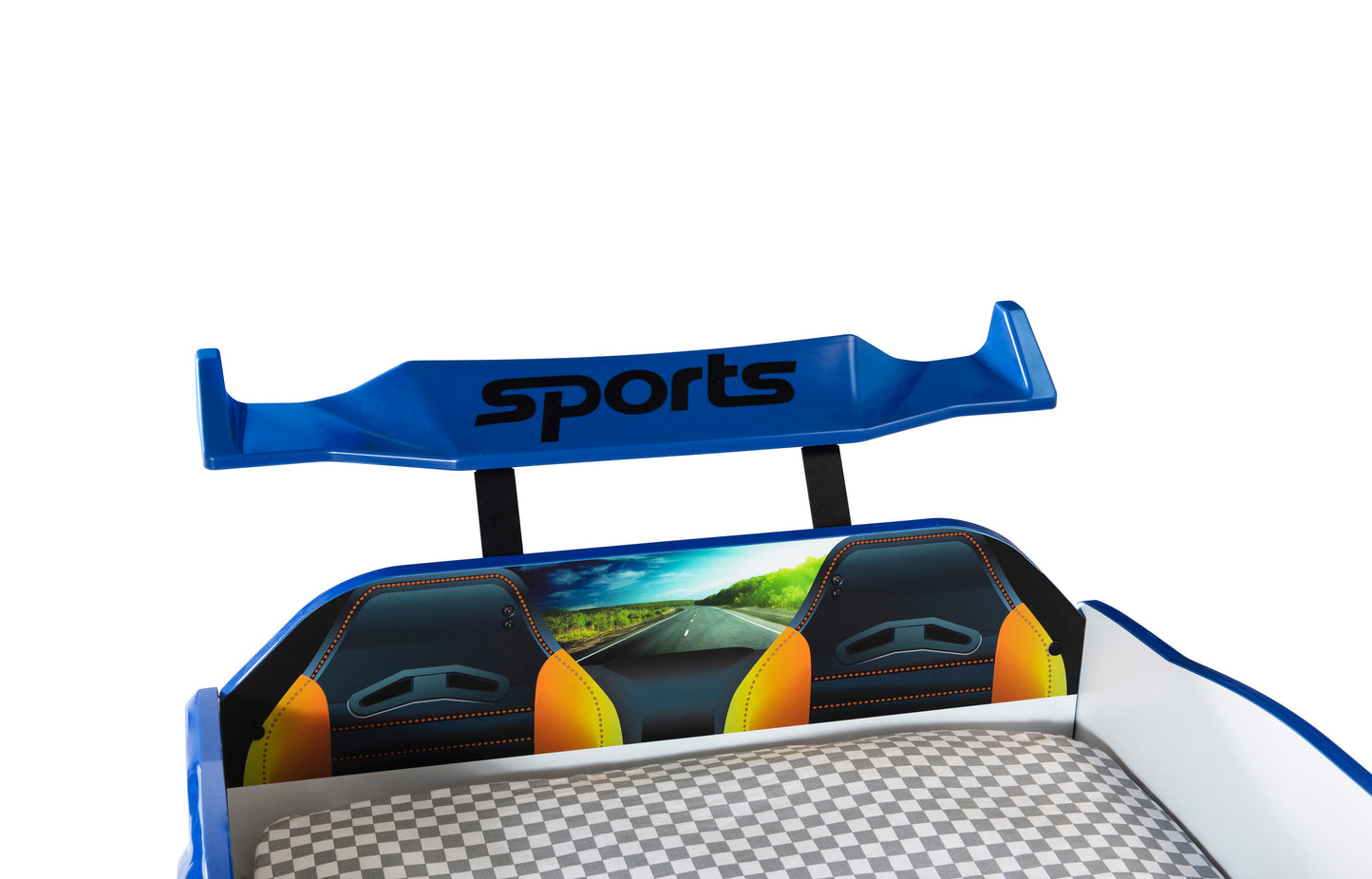 Letto singolo contenitore a forma di auto sportiva colore blu GT18, materasso incluso.