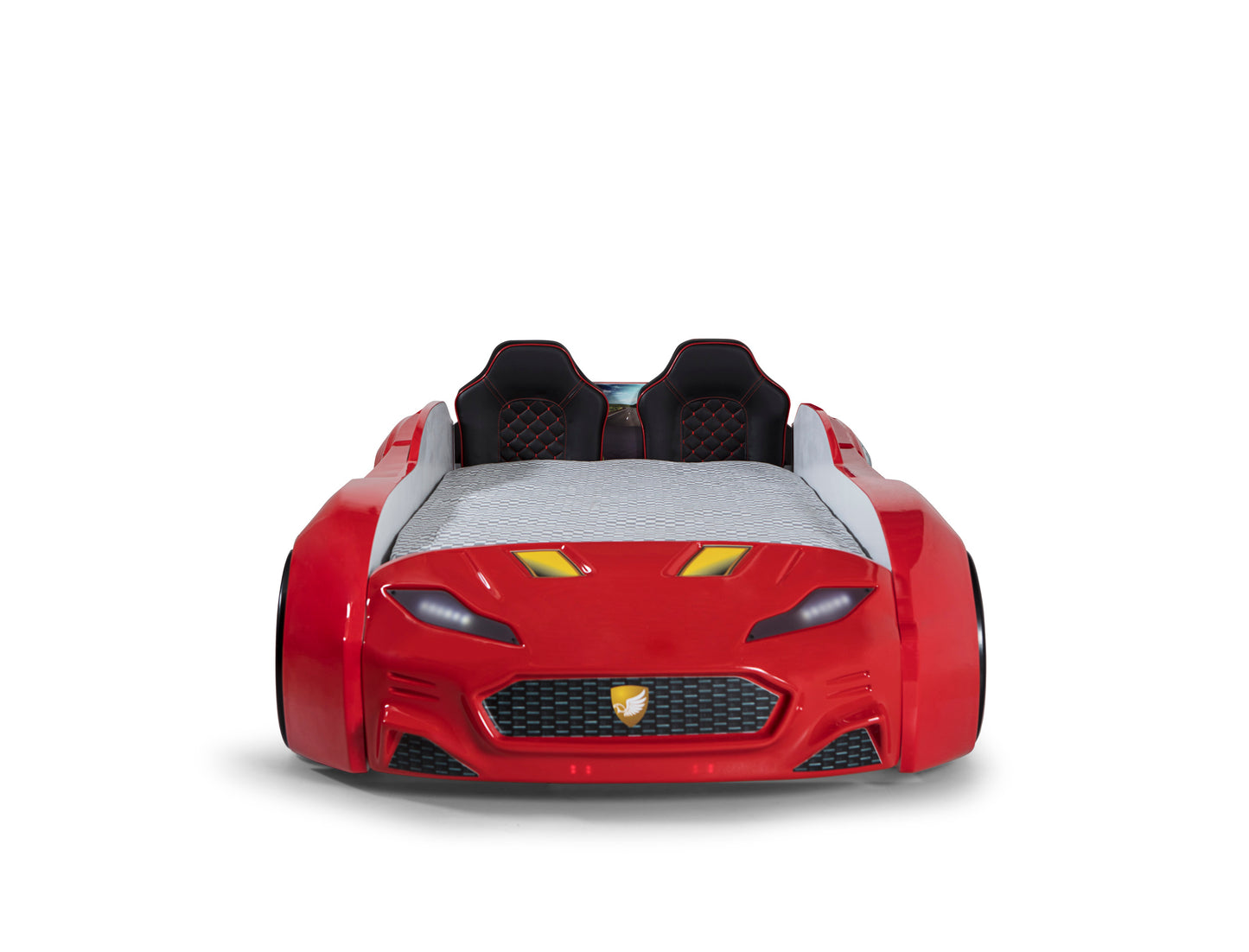 Letto singolo contenitore a forma di auto sportiva colore rosso MAXI  con comandi e musica, materasso incluso.