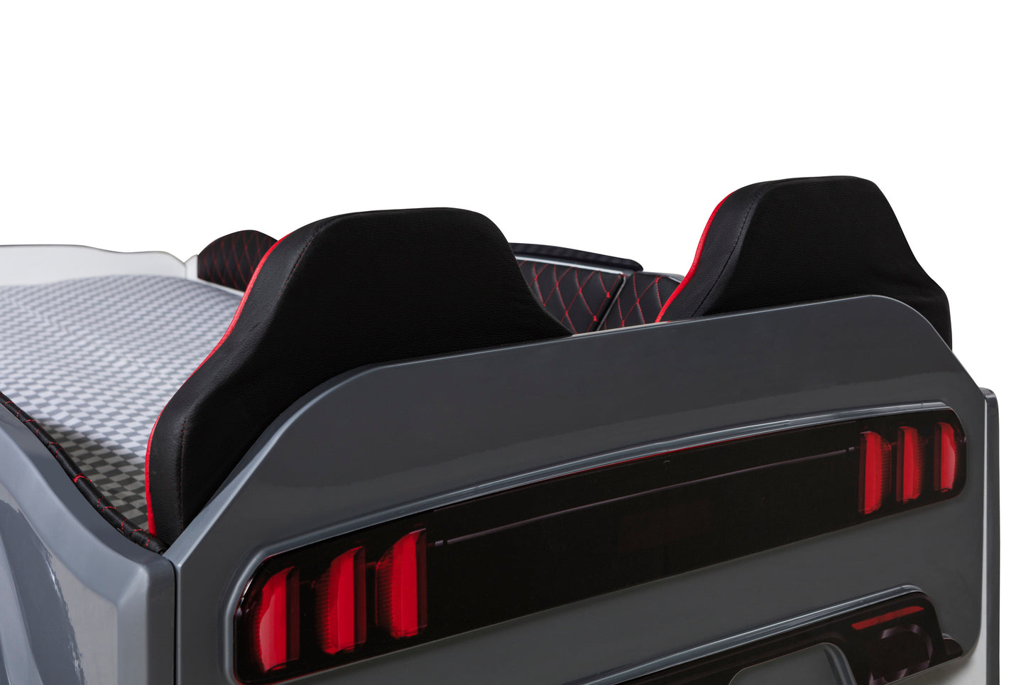Letto singolo contenitore a forma di auto sportiva MUSTANG colore grigio, con apertura porte, materasso incluso.