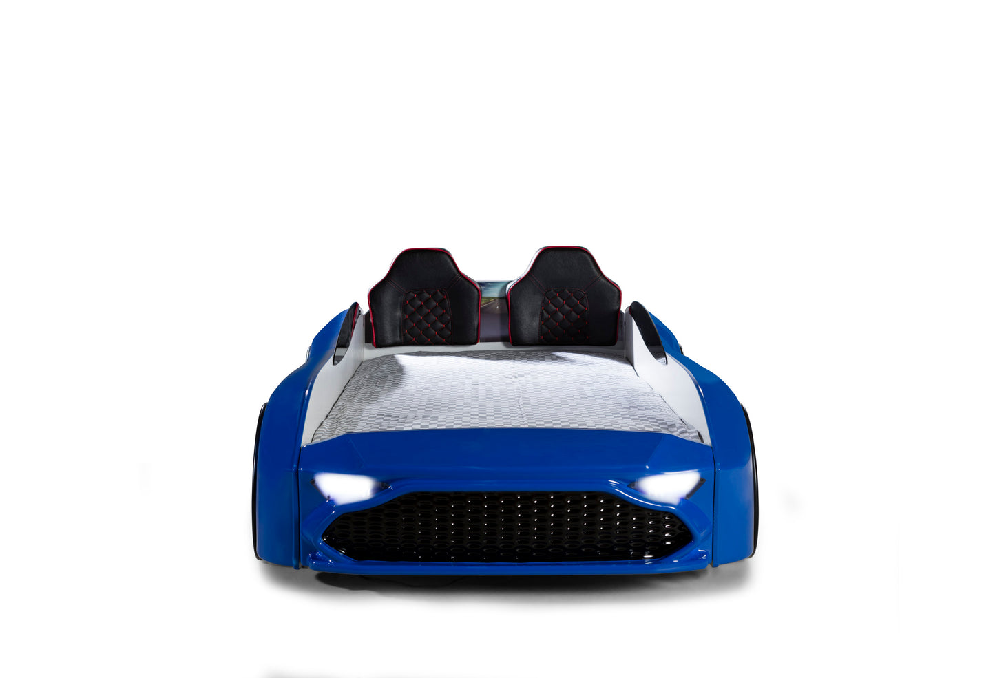 Letto singolo a forma di auto sportiva ASTON colore blu, materasso incluso.