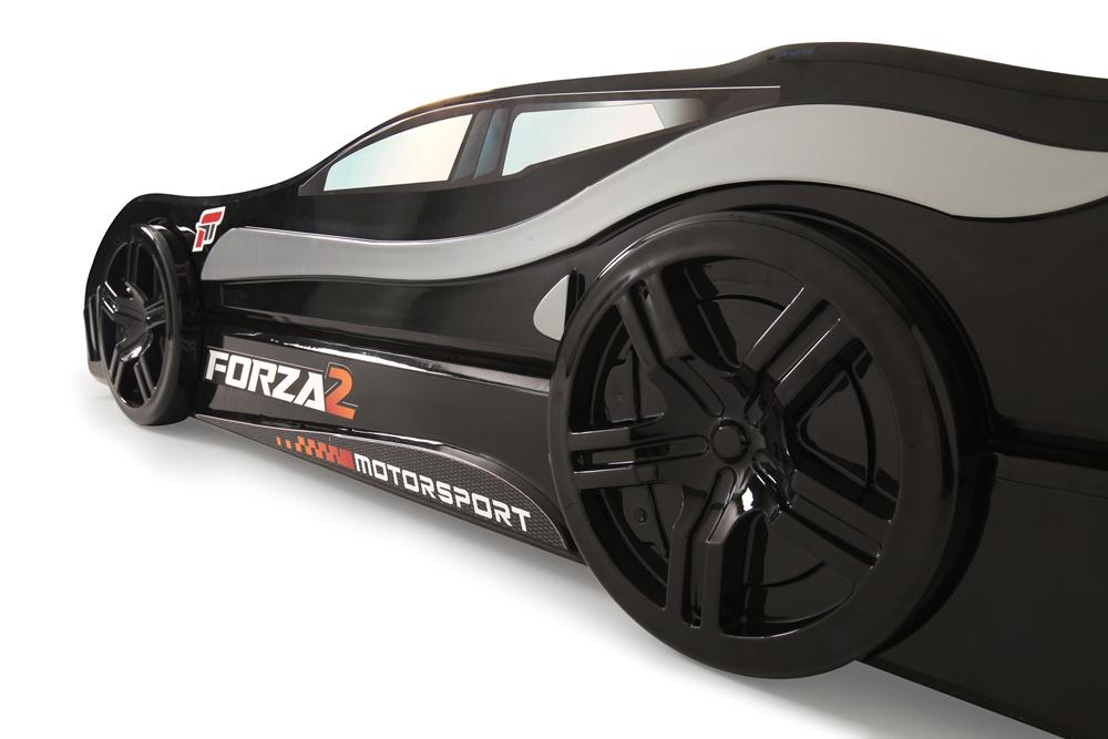 Letto singolo con secondo letto estraibile a forma di auto sportiva colore nero FORZA2, materassi inclusi.