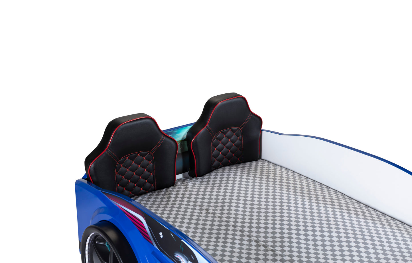 Letto singolo contenitore a forma di auto sportiva colore blu GT18, materasso incluso.