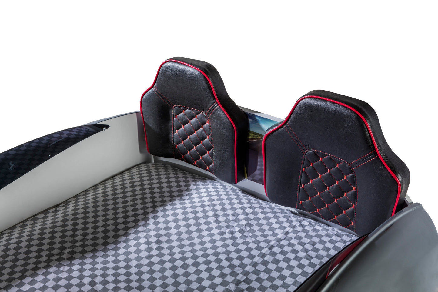 Letto singolo a forma di auto sportiva ASTON colore grigio, materasso incluso.