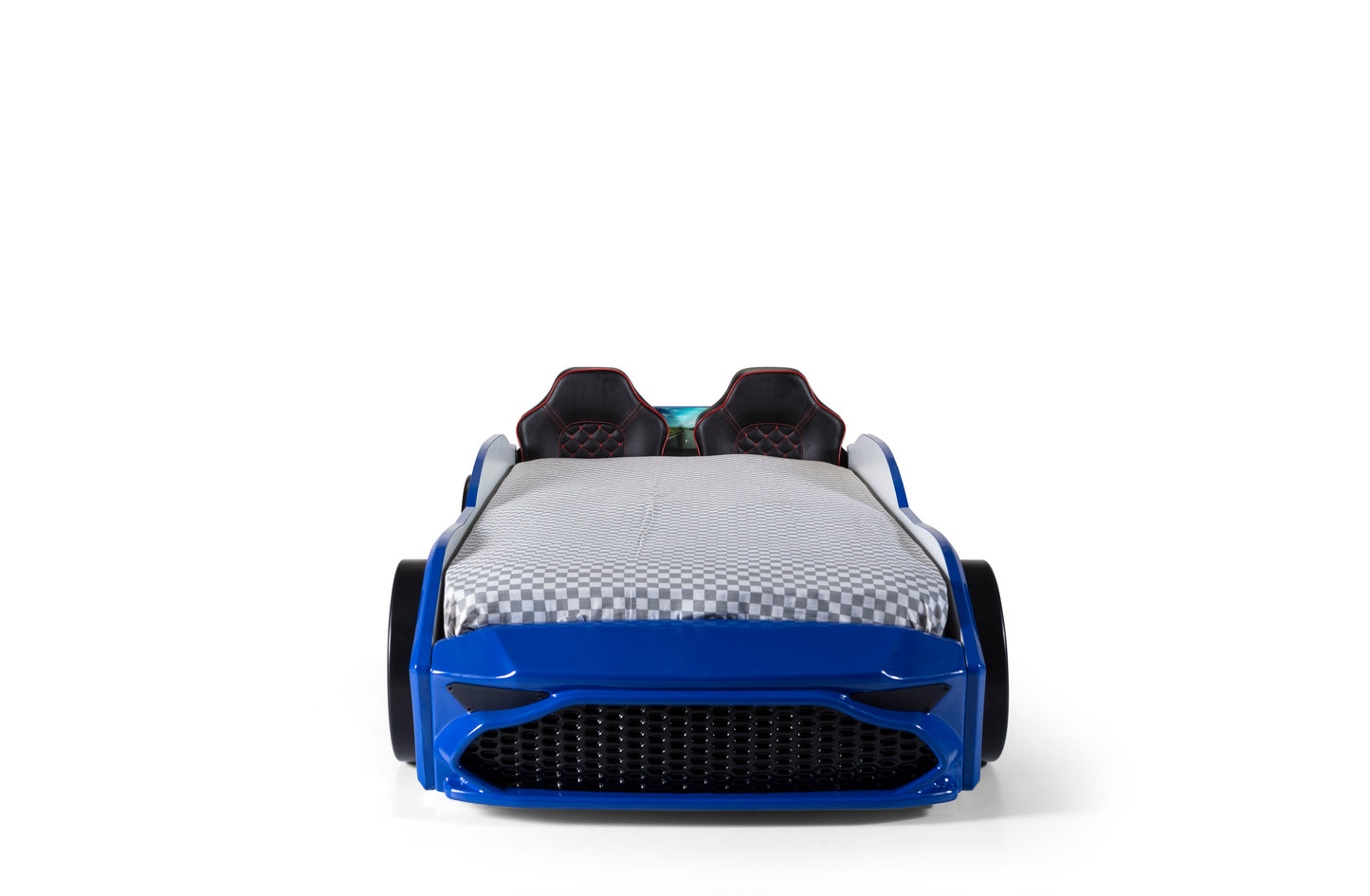 Letto singolo contenitore a forma di auto sportiva colore blu GT18, materasso incluso.