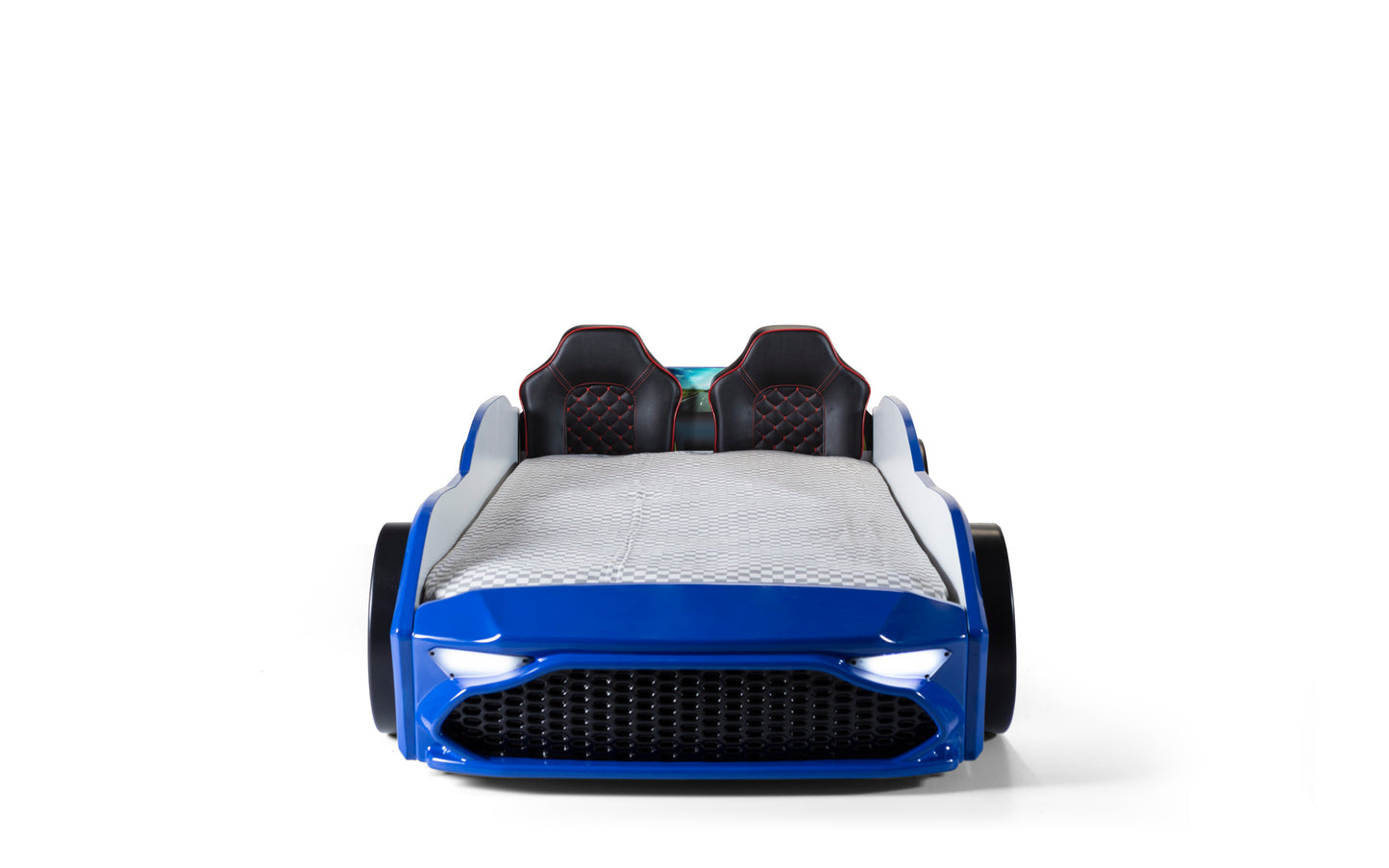 Letto singolo contenitore a forma di auto sportiva colore blu GT18, materasso incluso.