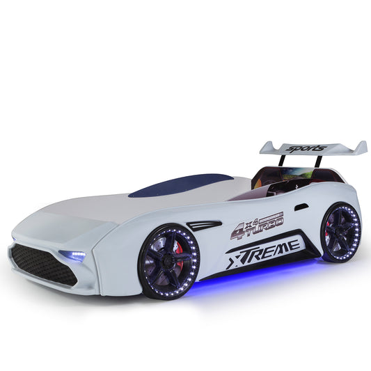 Letto singolo a forma di auto sportiva ASTON colore bianco, materasso incluso.