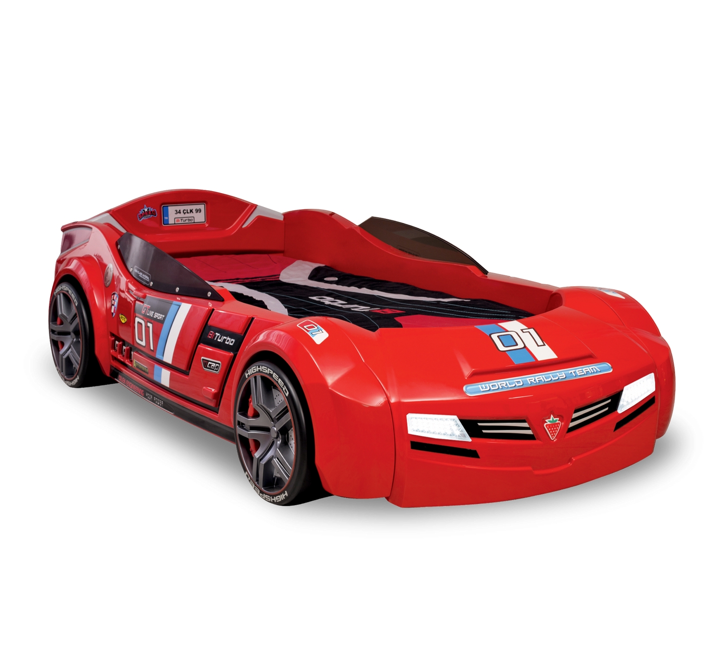 Lit voiture Biturbo Auto pour enfant - (Rouge) (90x195 Cm)