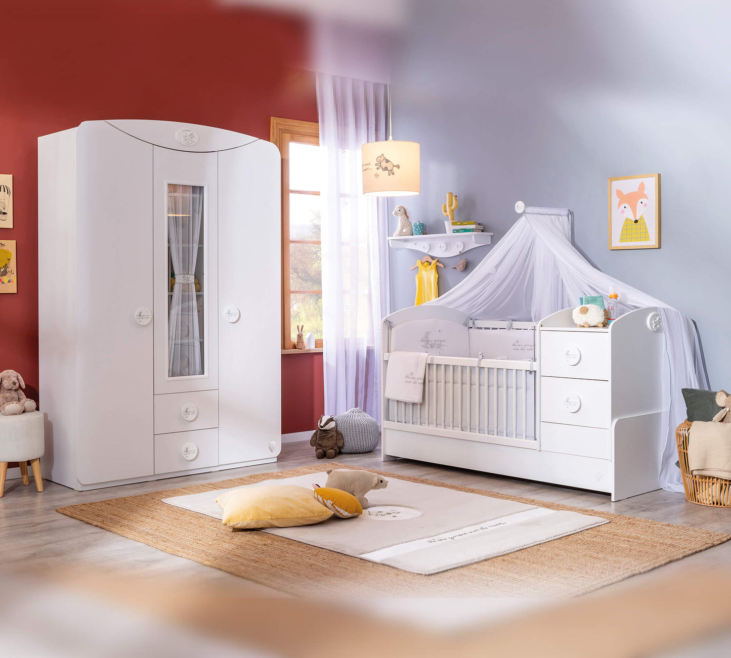 Armoire bébé 3 portes en coton avec fenêtre