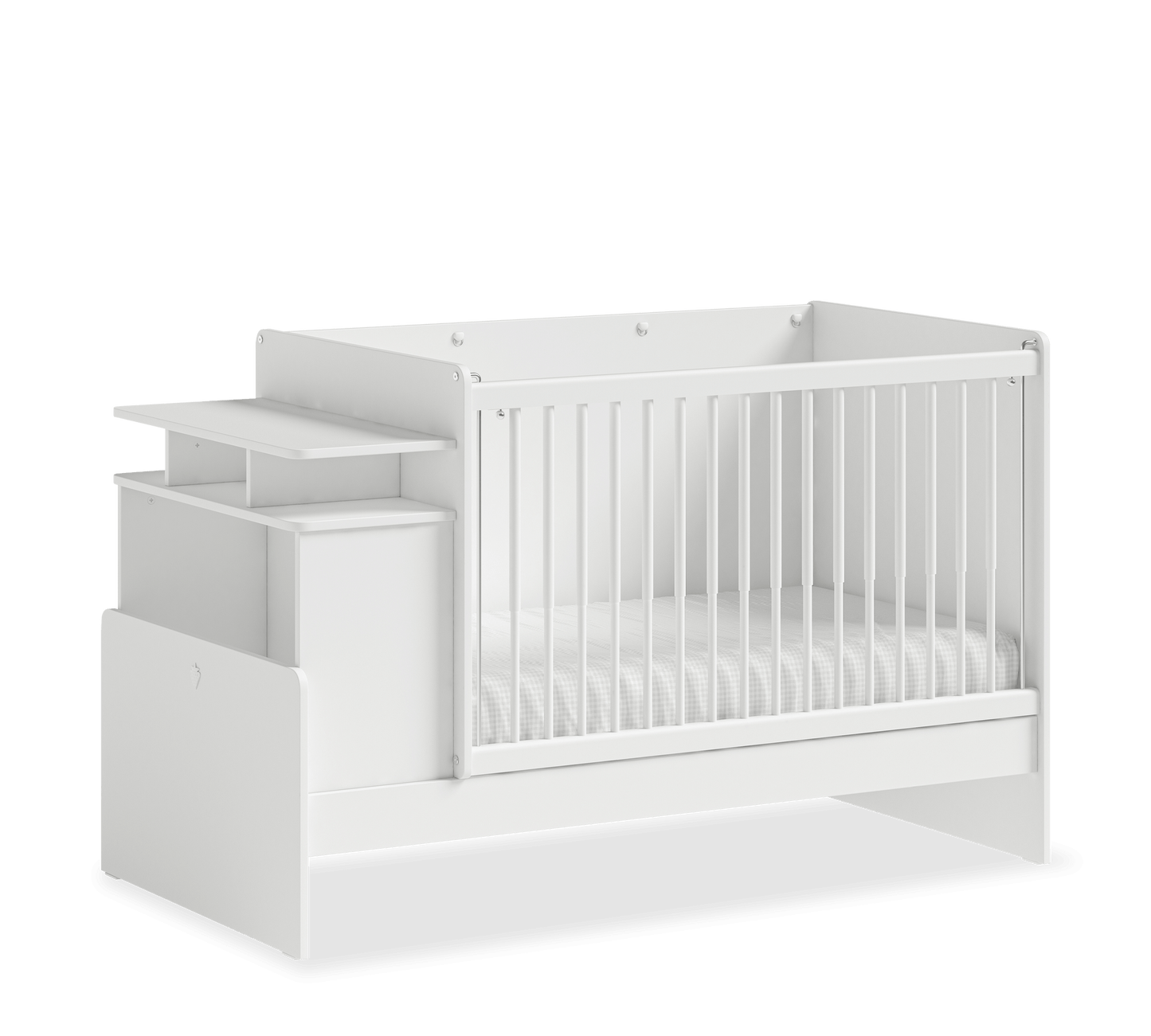 Umwandelbares Kinderbett aus Baby-Baumwolle mit Tisch und Teleskophandlauf (70 x 115–70 x 145 cm)