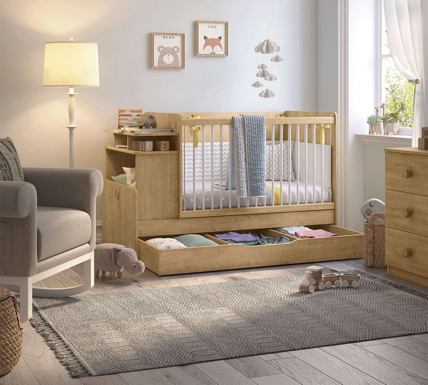 Lettino Trasformabile Moka Baby Con Tavolo E Maniglione Telescopico (70x115-70x140 Cm)