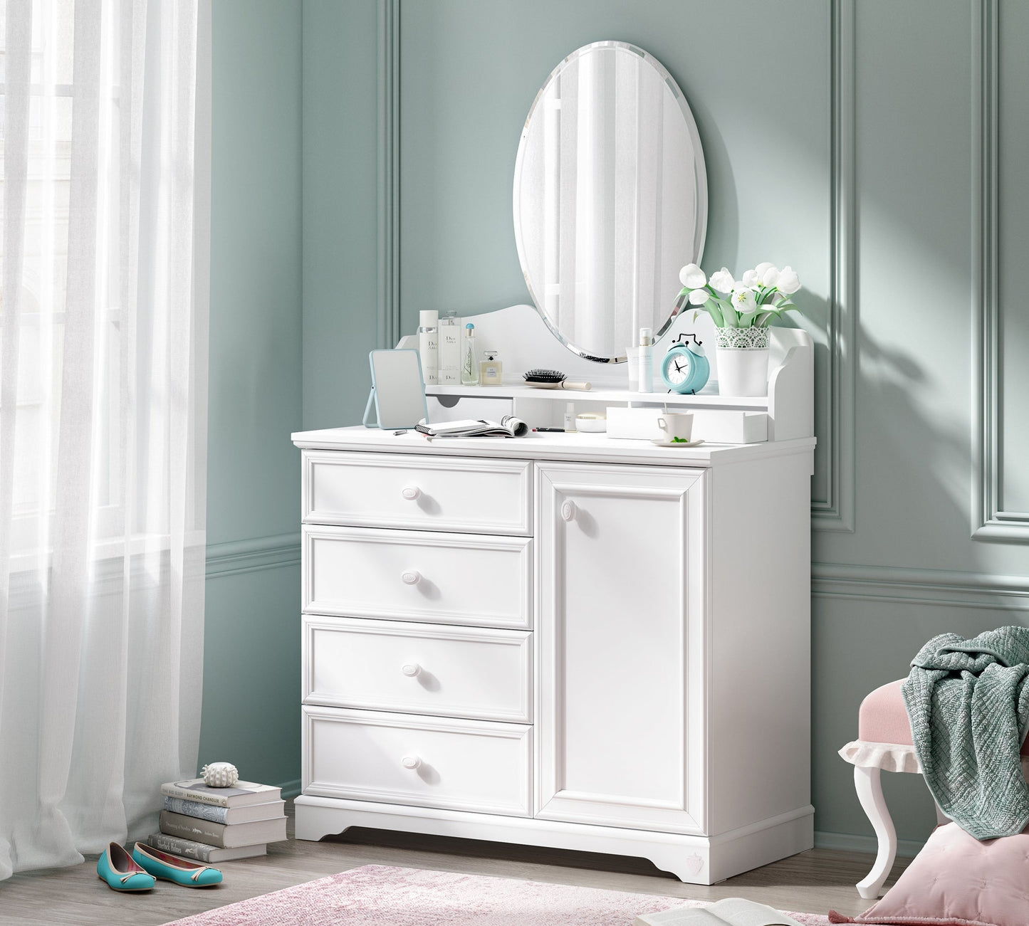 Commode blanche rustique