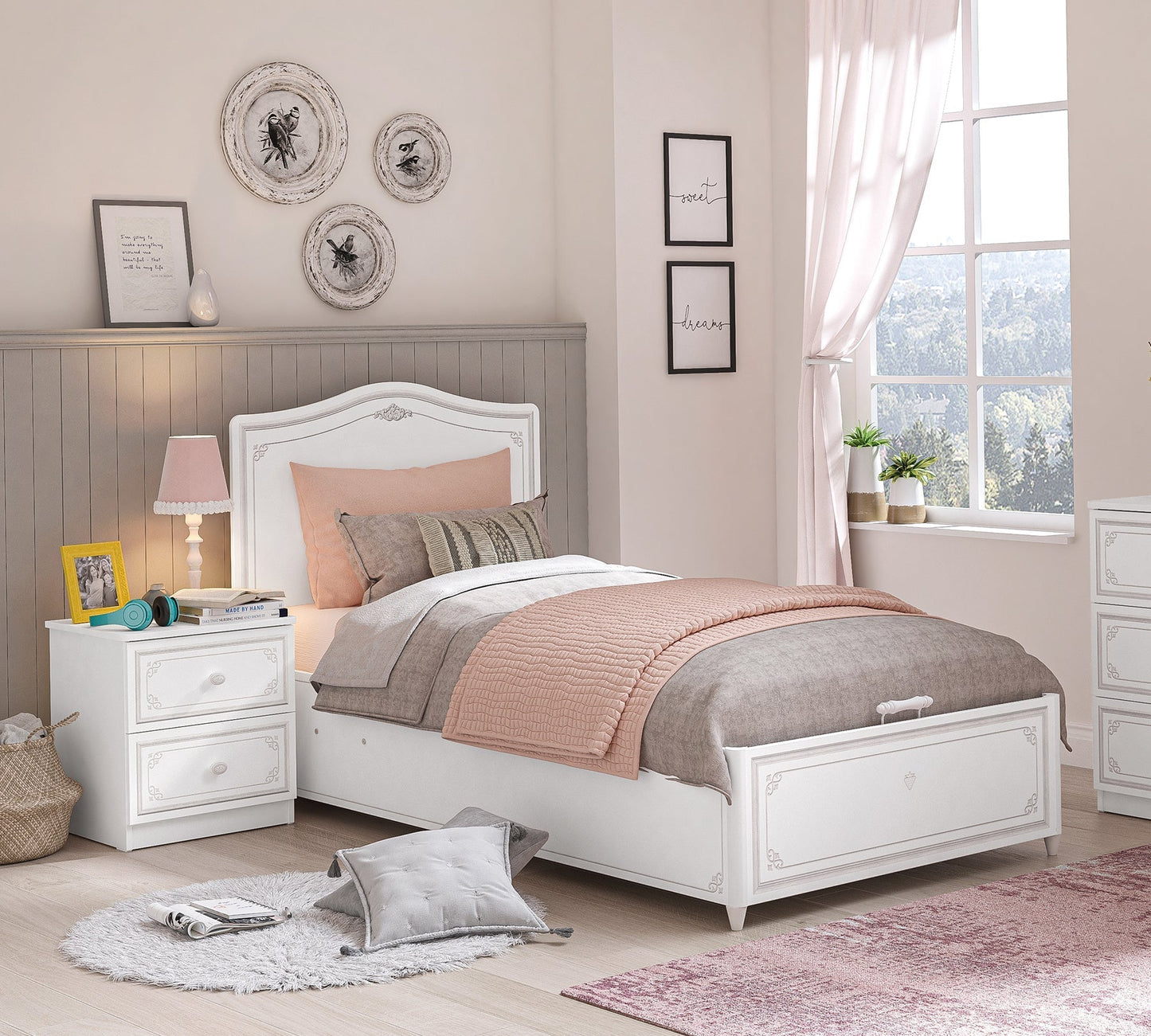 Selena Grey Bett (Grau) mit Untergestell (100x200 cm)