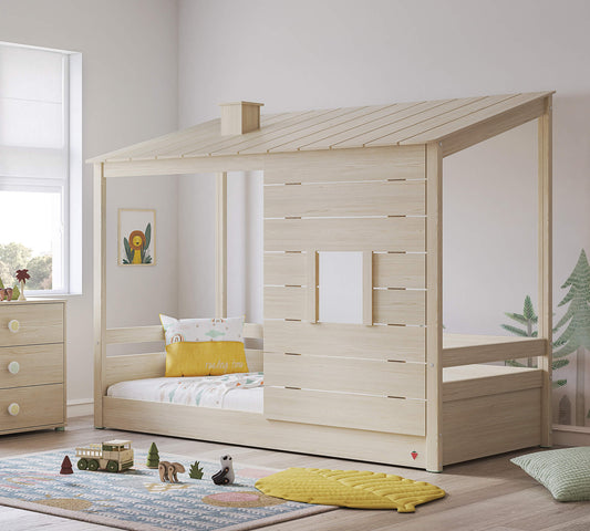 Letto Montes Natural Con Tetto In Legno