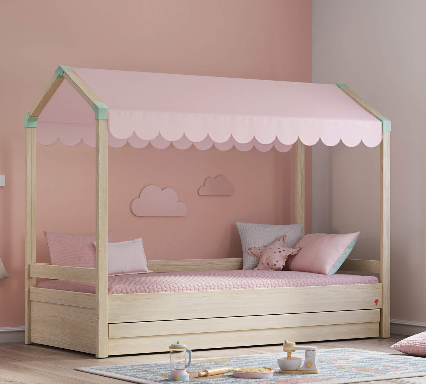 Tenda da letto a tetto piano Montes (rosa)