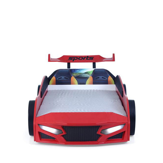 Letto singolo a forma di auto sportiva colore rosso SPORT 3.0, materasso incluso.