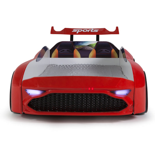 Letto singolo a forma di auto sportiva ASTON colore rosso, materasso incluso.