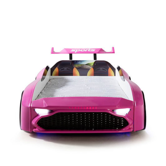 Letto singolo a forma di auto sportiva ASTON colore rosa, materasso incluso.