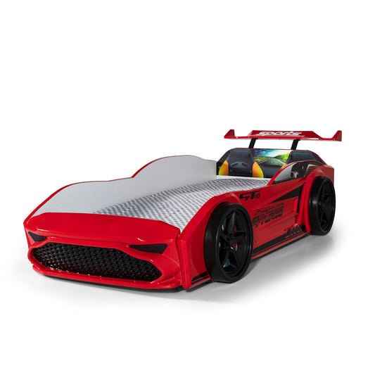 Lit conteneur simple en forme de voiture de sport GT18 rouge, matelas inclus.