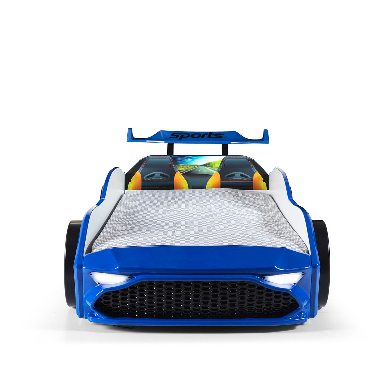 Letto singolo contenitore a forma di auto sportiva colore blu GT18, materasso incluso.