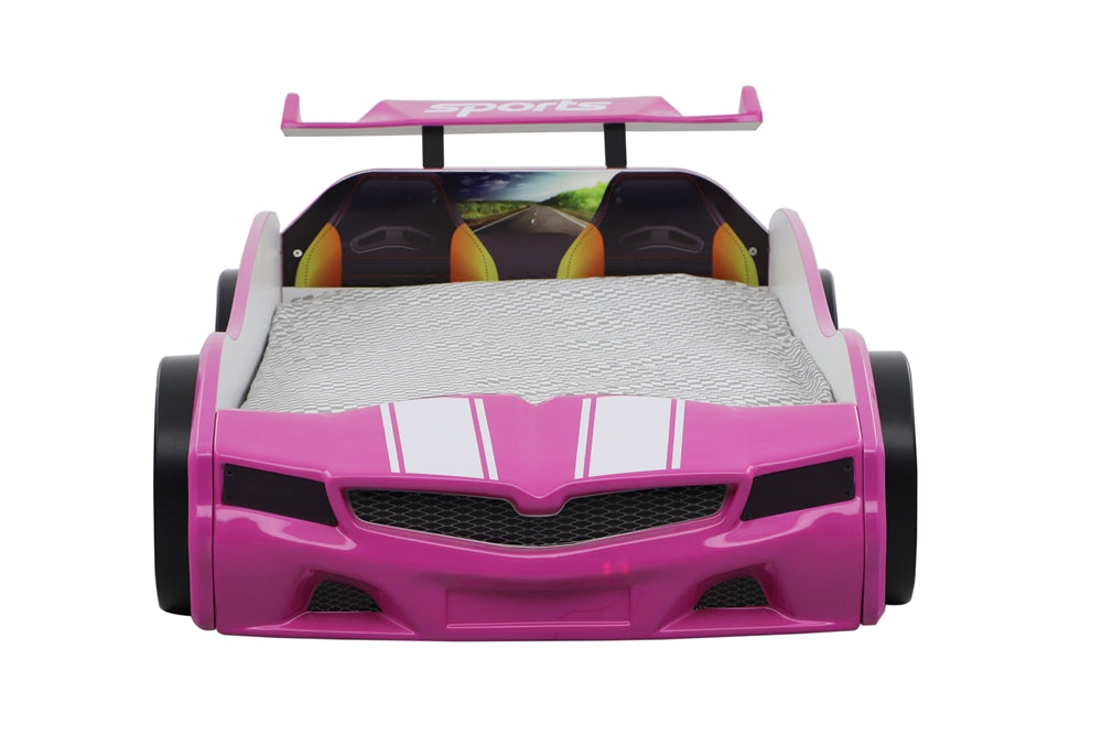 Lit simple SPX rose en forme de voiture de sport, matelas inclus.