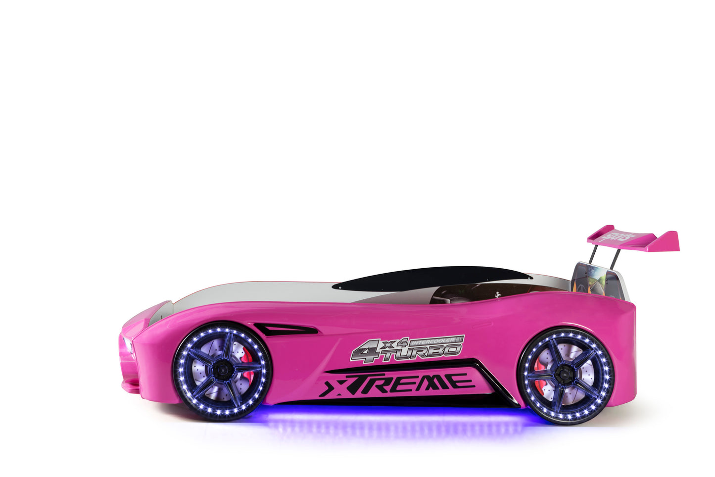 Letto singolo a forma di auto sportiva ASTON colore rosa, materasso incluso.