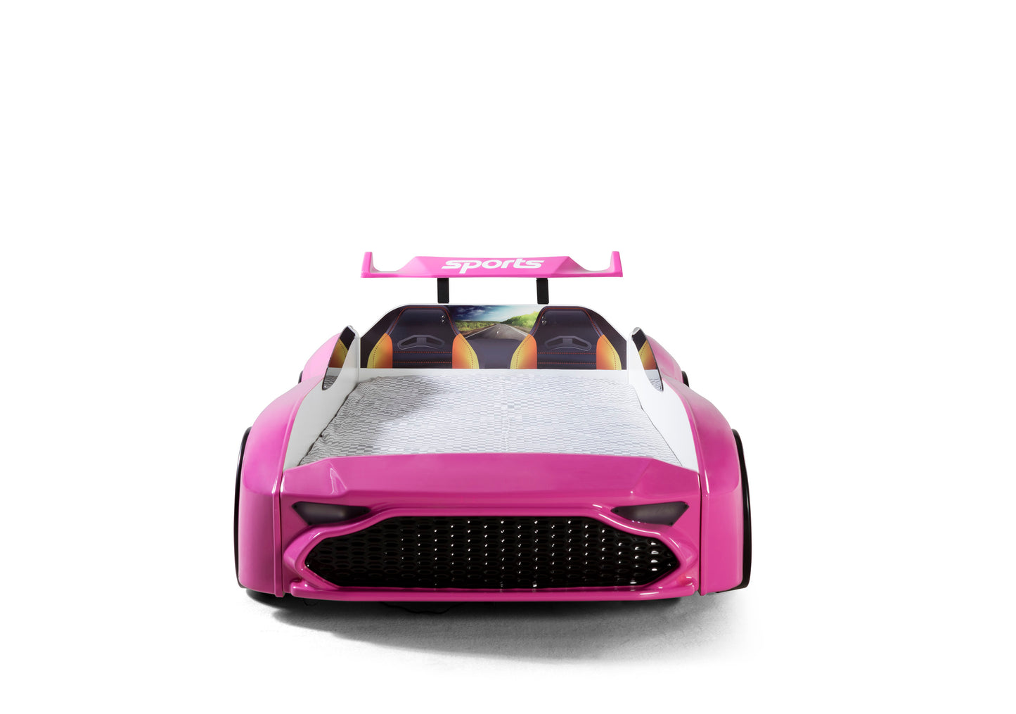 Letto singolo a forma di auto sportiva ASTON colore rosa, materasso incluso.