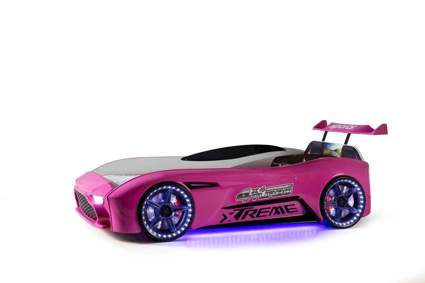 Letto singolo a forma di auto sportiva ASTON colore rosa, materasso incluso.