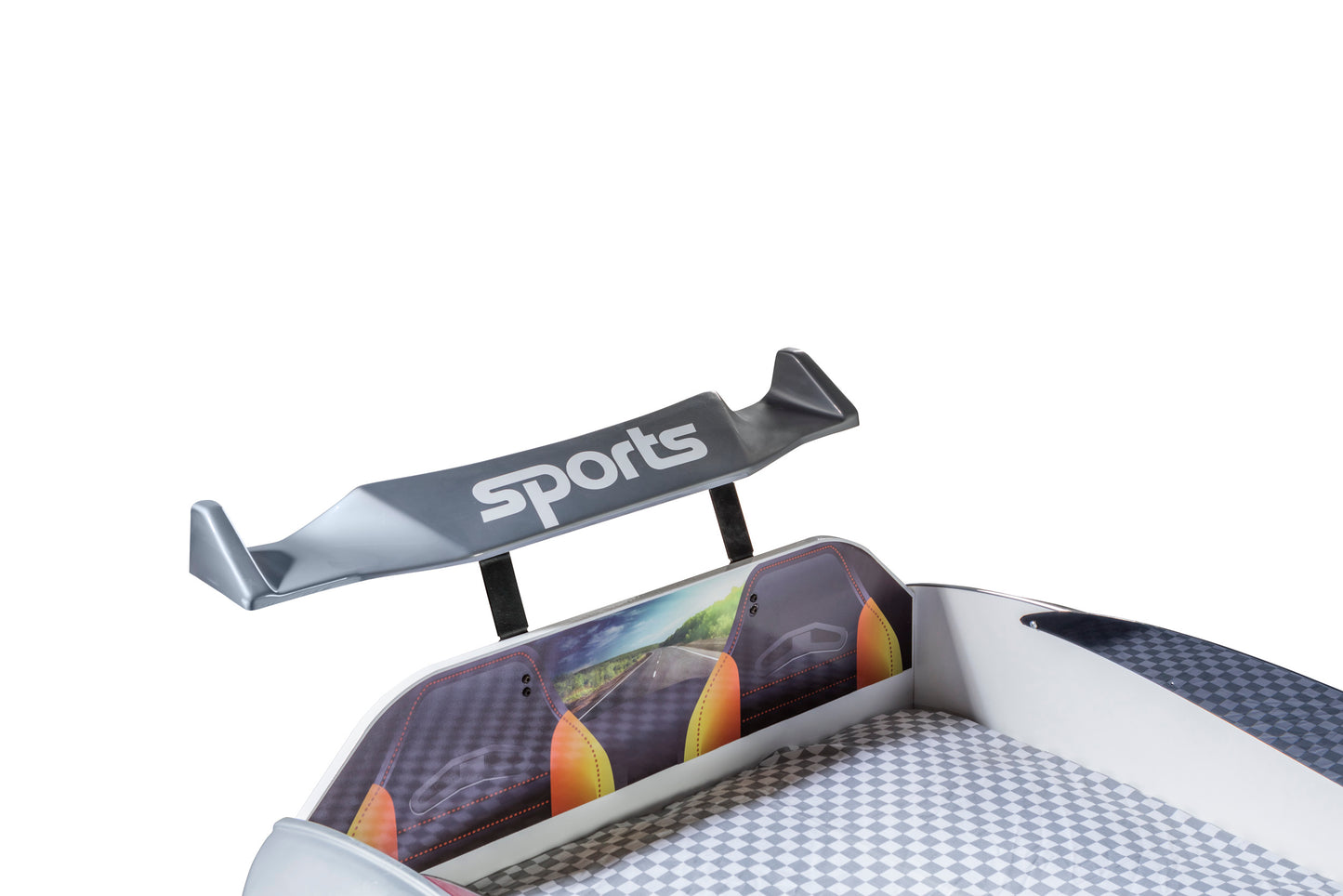 Lit simple en forme de voiture de sport ASTON, coloris gris, matelas inclus.