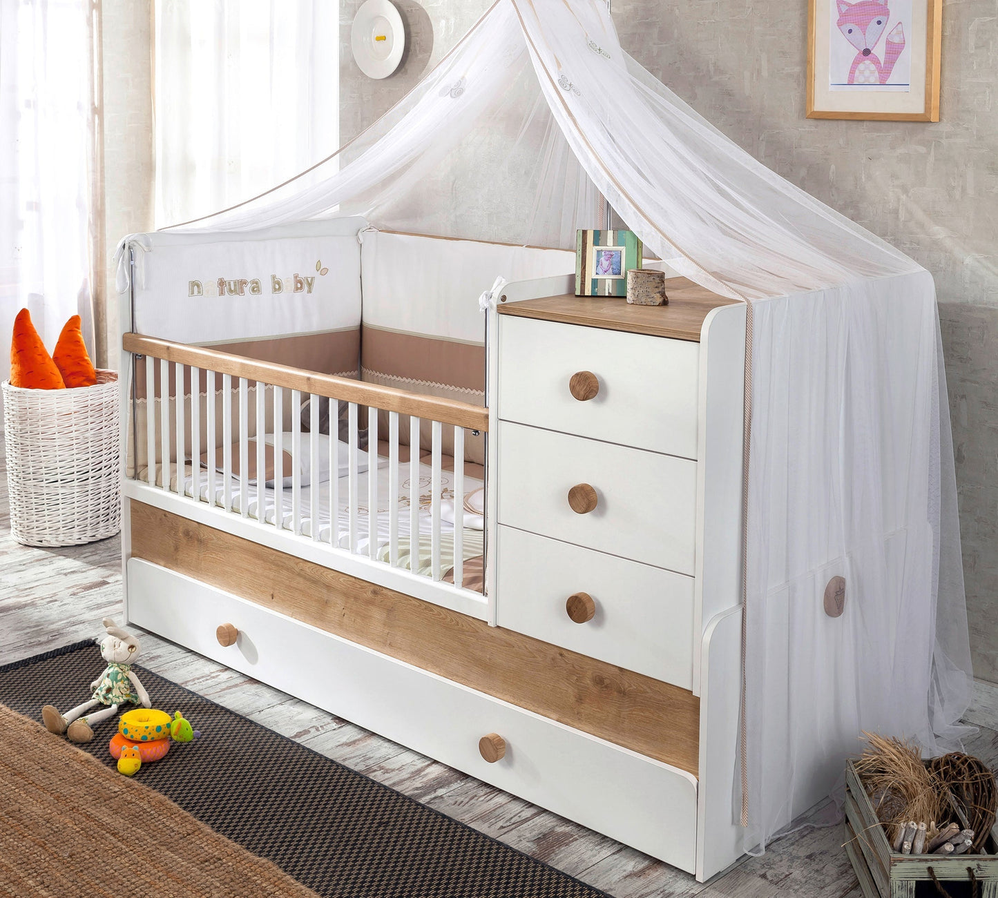 Lettino trasformabile Natura Baby SL (con letto per genitori) (80x180 Cm)