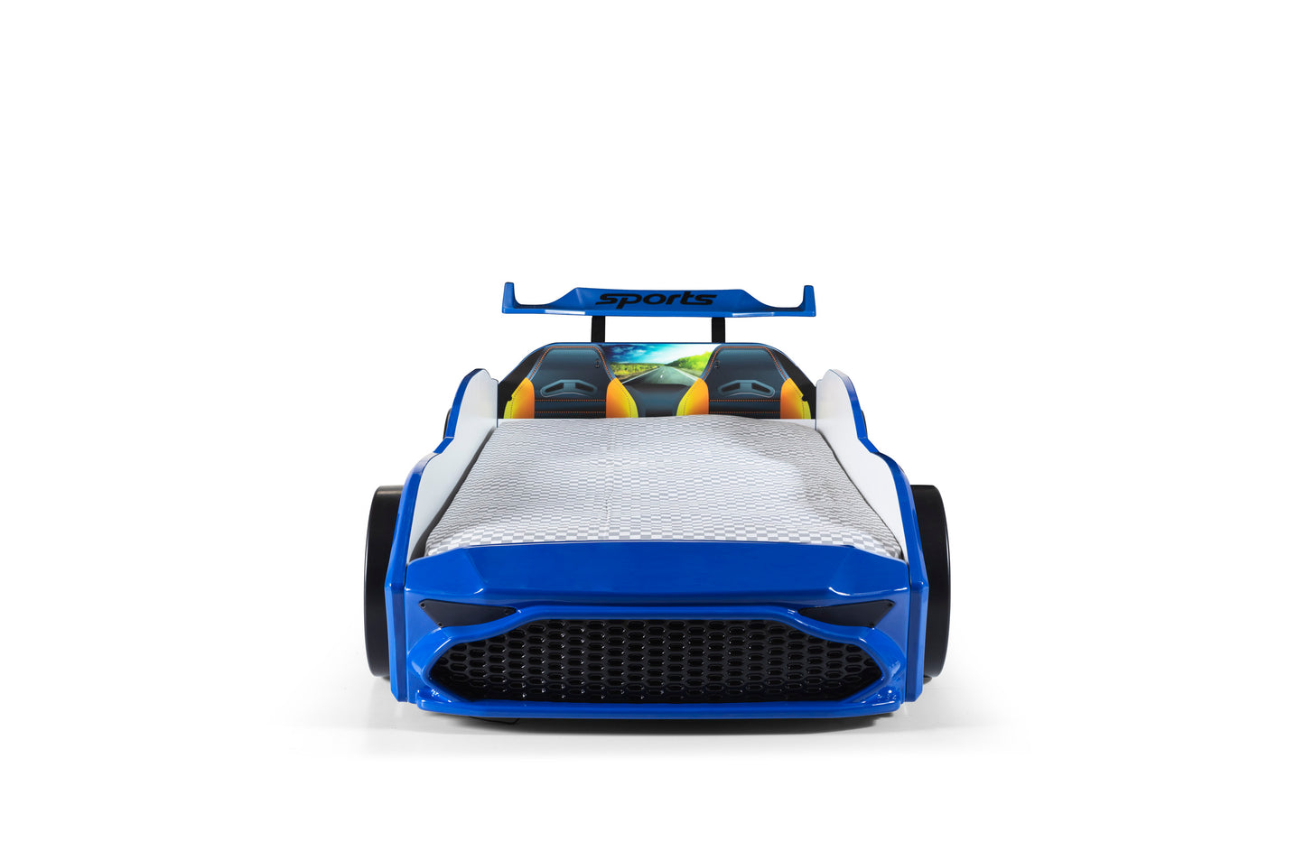 Letto singolo contenitore a forma di auto sportiva colore blu GT18, materasso incluso.